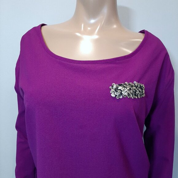 Vintage Havana High Low Sequin Top Long Sleeve Purple Metallic Blouse - Picture 6 of 11